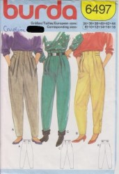 6497  BURDA HI WAIST 1985 ZIPPY PANTS PATTERN 8-18